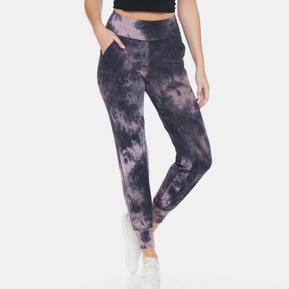 NEW Leggings Depot Purple Tie Dye High Waisted 7/8 Length Cropped Jogger Legging - Picture 1 of 8